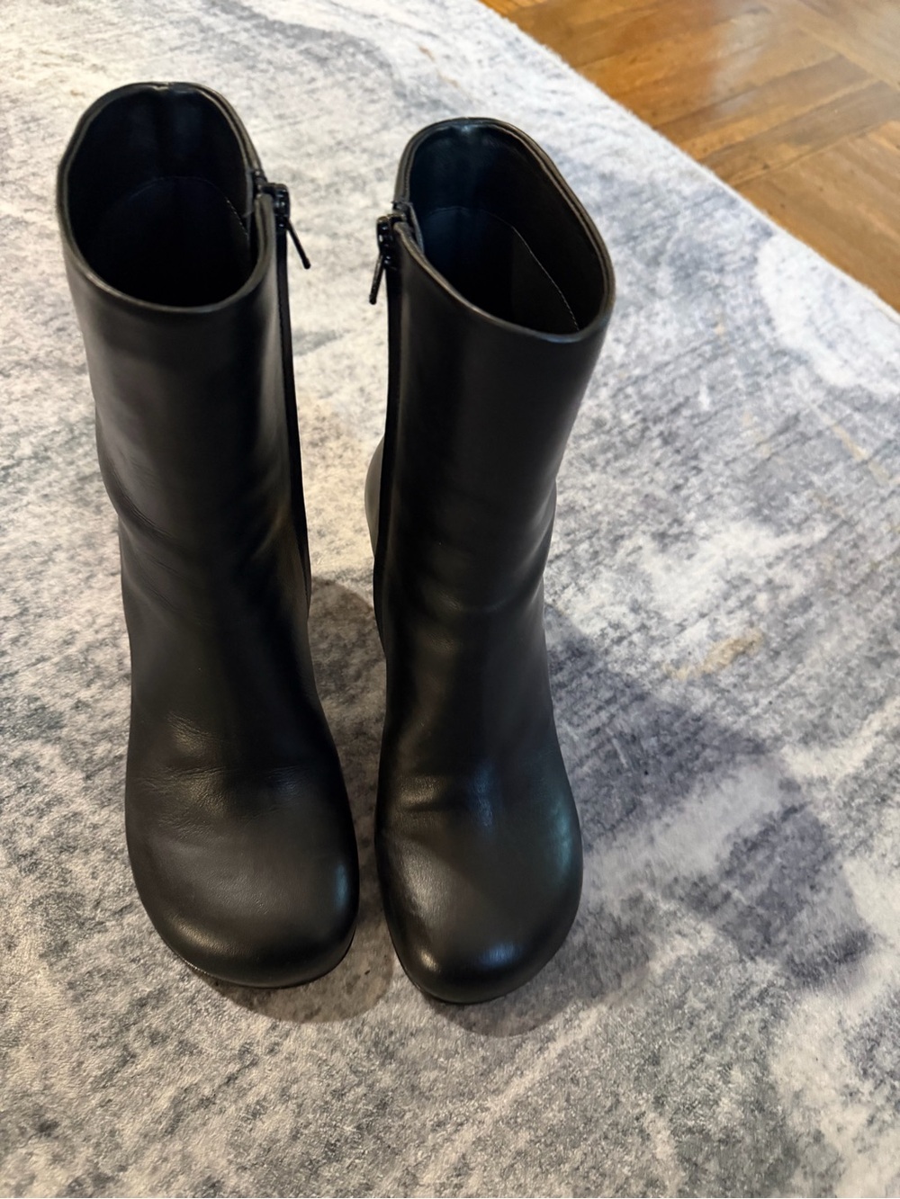Women's Black Leather Bootie with Gold Accent 2” Heel